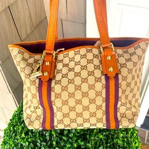 Gucci Beige and Orange Tote with Purple Accents